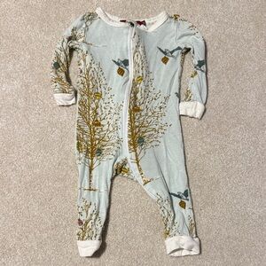 Milkbarn Bamboo Blue Winter Birds Baby One Piece Footie Footless 3-6 months
